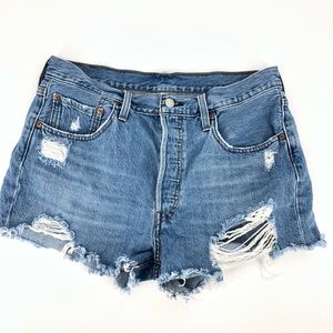 Levi's 501 Cutoff Distressed Light Wash Jean Shorts Button Fly Size 31 Hi Rise